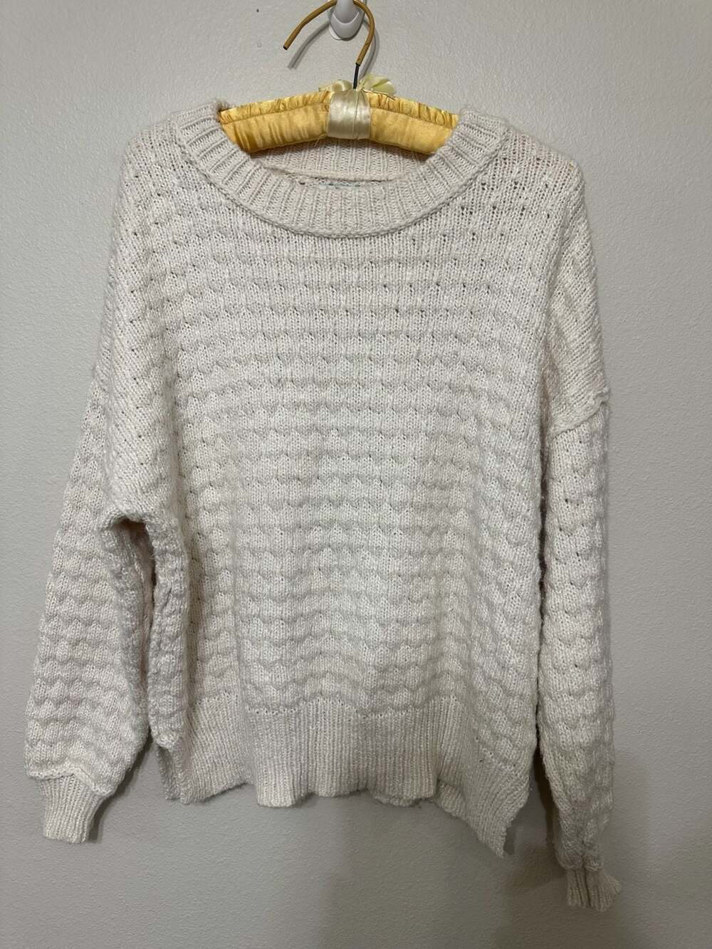 Aerie Textured Pullover Sweater Size M Cream Cotton Blend Crewneck